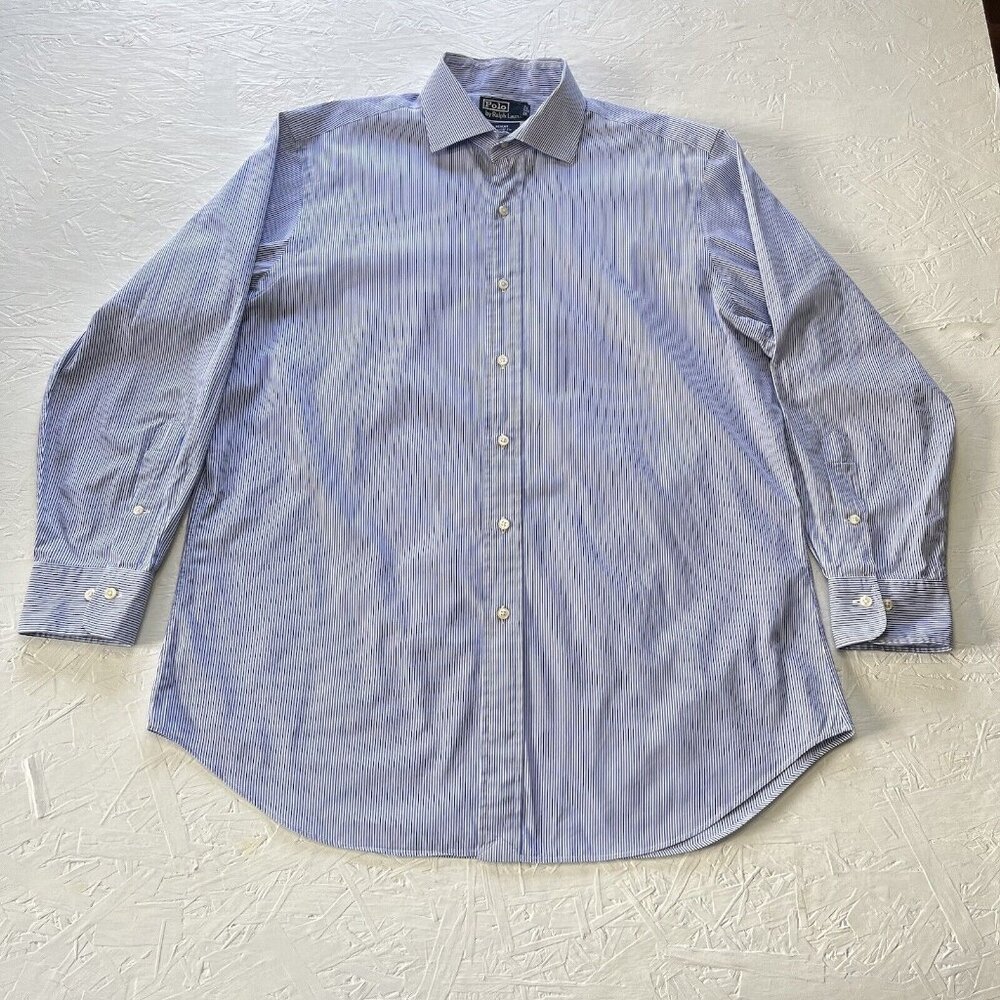 Polo Ralph Lauren Button Shirt Mens 16.5 32/33 Blue Striped Regent Classic Fit